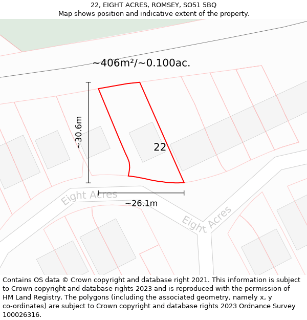 22, EIGHT ACRES, ROMSEY, SO51 5BQ: Plot and title map