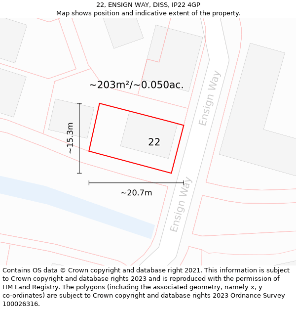 22, ENSIGN WAY, DISS, IP22 4GP: Plot and title map