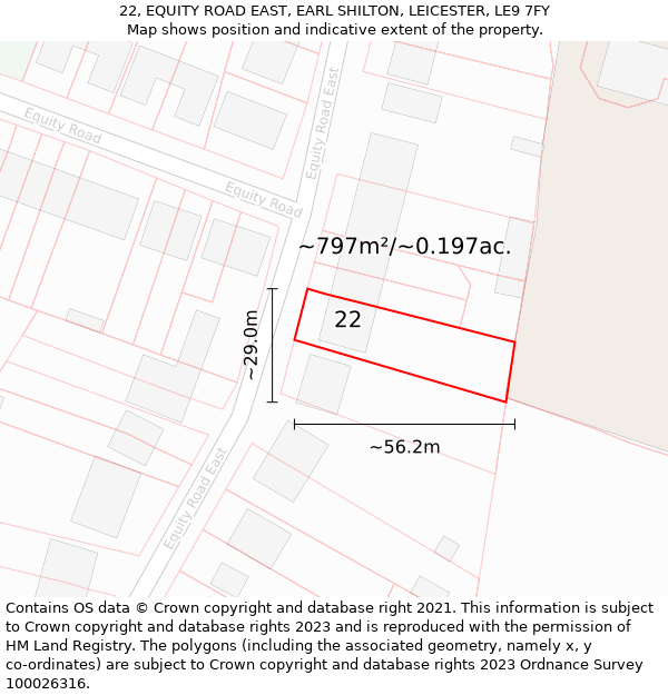 22, EQUITY ROAD EAST, EARL SHILTON, LEICESTER, LE9 7FY: Plot and title map