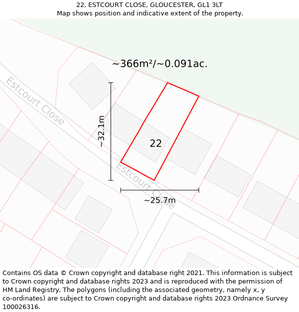 22, ESTCOURT CLOSE, GLOUCESTER, GL1 3LT: Plot and title map