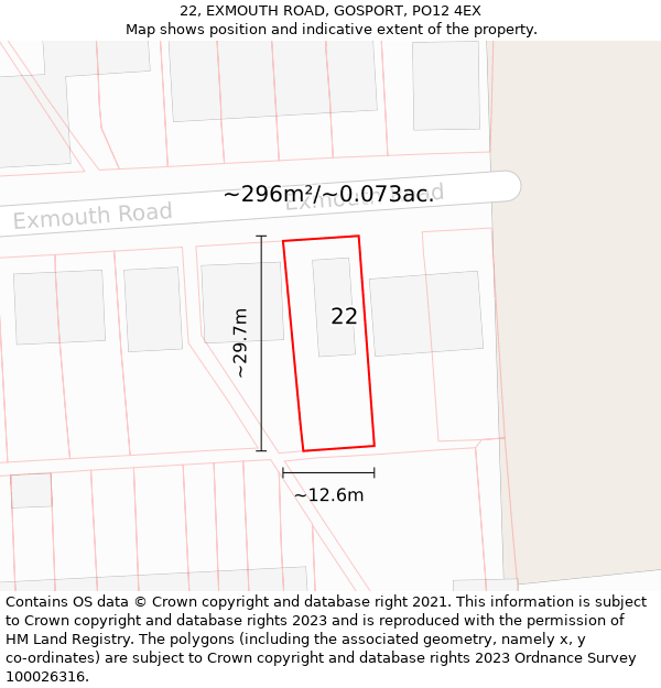 22, EXMOUTH ROAD, GOSPORT, PO12 4EX: Plot and title map