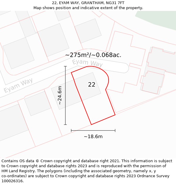 22, EYAM WAY, GRANTHAM, NG31 7FT: Plot and title map