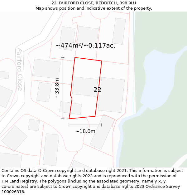 22, FAIRFORD CLOSE, REDDITCH, B98 9LU: Plot and title map