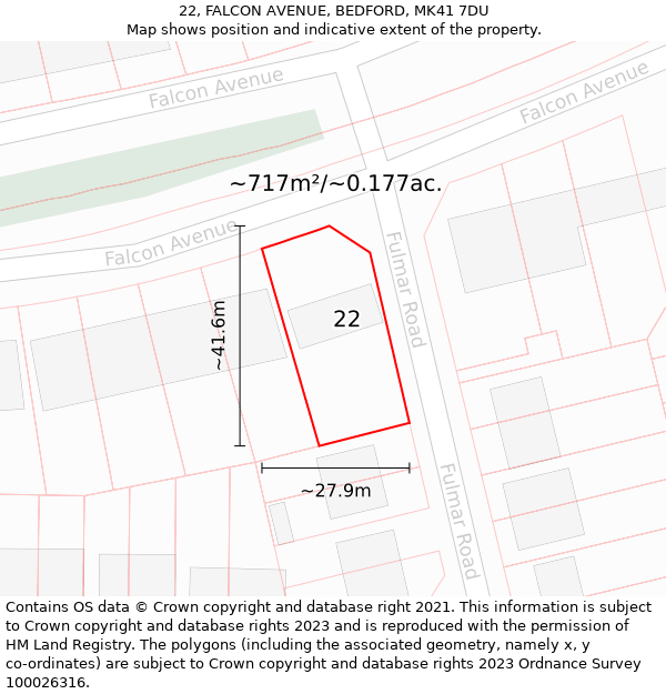 22, FALCON AVENUE, BEDFORD, MK41 7DU: Plot and title map