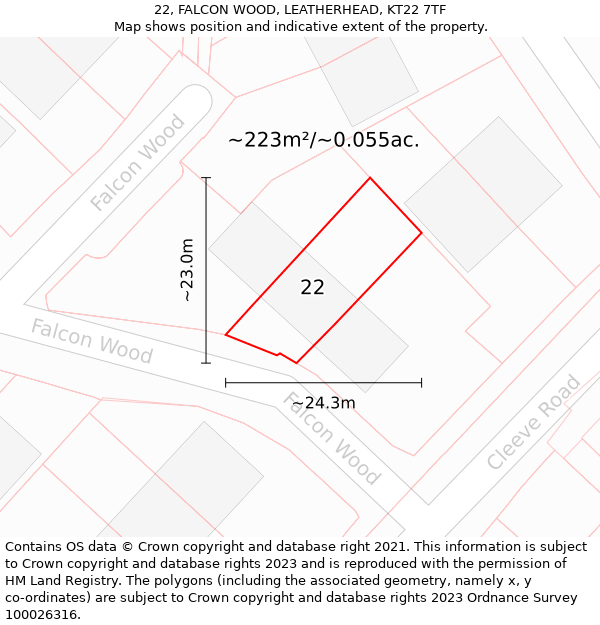 22, FALCON WOOD, LEATHERHEAD, KT22 7TF: Plot and title map