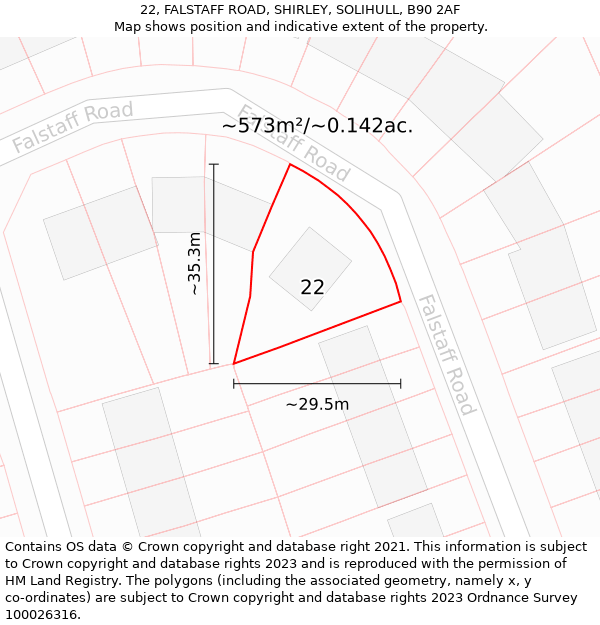 22, FALSTAFF ROAD, SHIRLEY, SOLIHULL, B90 2AF: Plot and title map