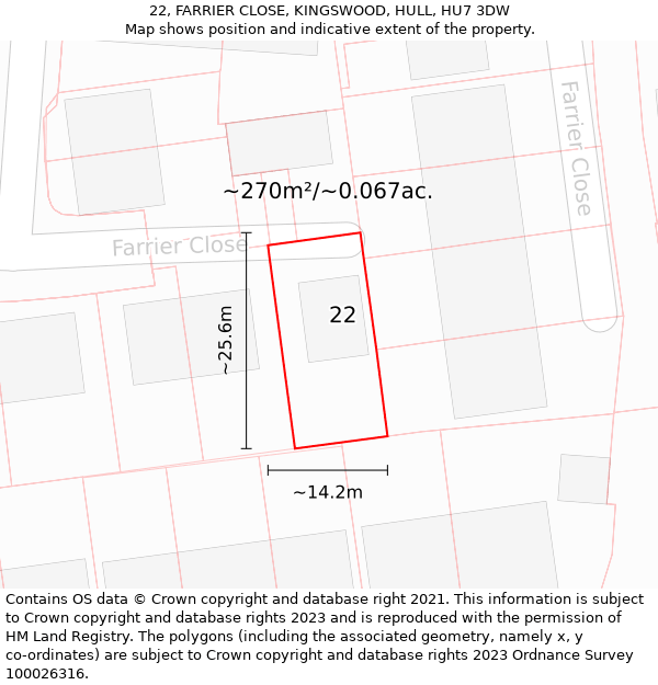 22, FARRIER CLOSE, KINGSWOOD, HULL, HU7 3DW: Plot and title map
