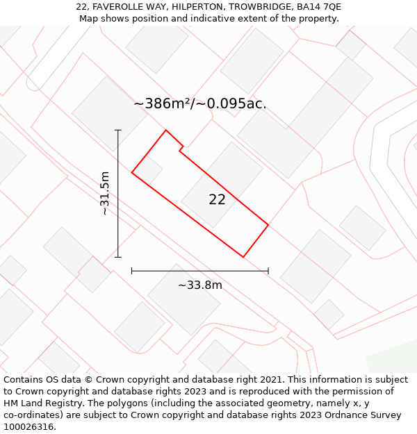 22, FAVEROLLE WAY, HILPERTON, TROWBRIDGE, BA14 7QE: Plot and title map