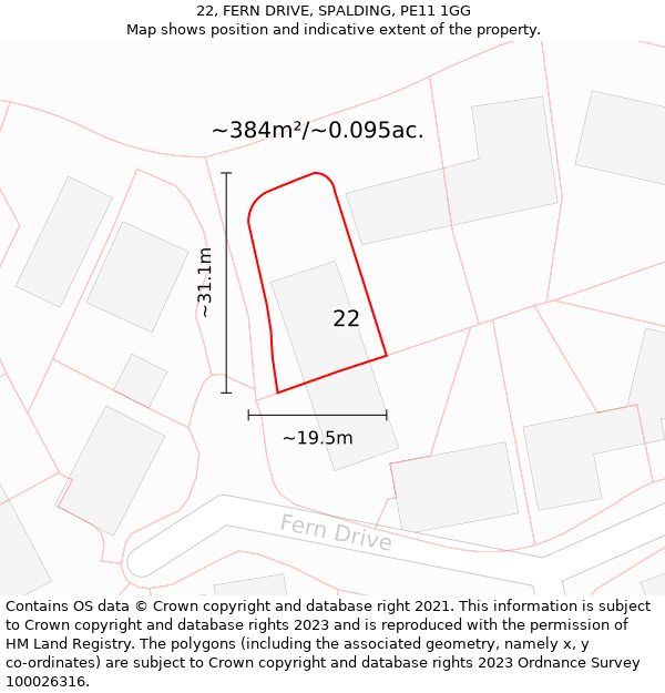 22, FERN DRIVE, SPALDING, PE11 1GG: Plot and title map