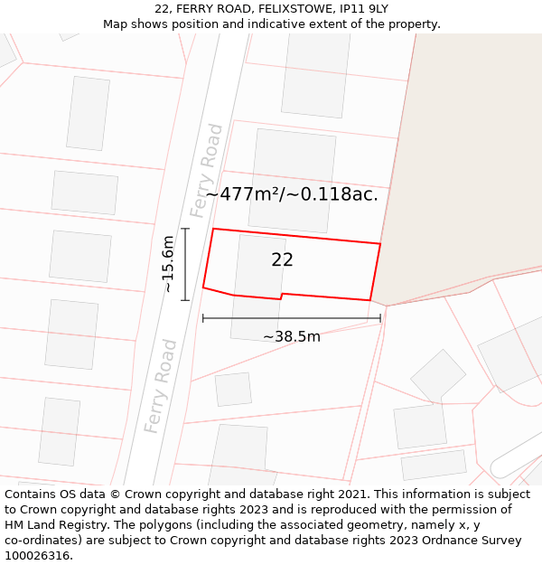 22, FERRY ROAD, FELIXSTOWE, IP11 9LY: Plot and title map