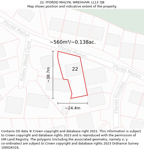 22, FFORDD MAILYN, WREXHAM, LL13 7JB: Plot and title map