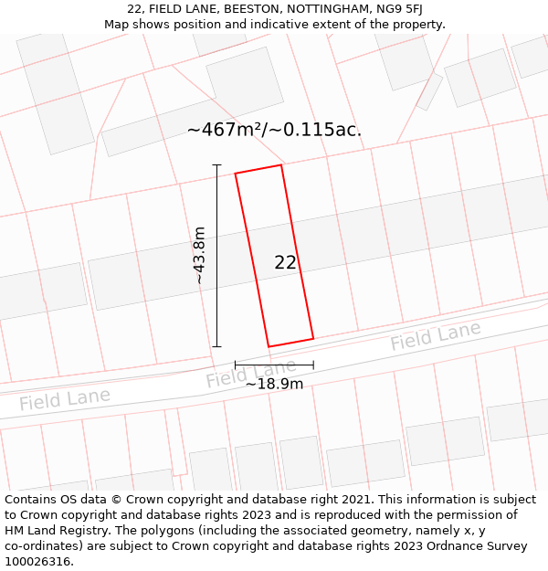 22, FIELD LANE, BEESTON, NOTTINGHAM, NG9 5FJ: Plot and title map