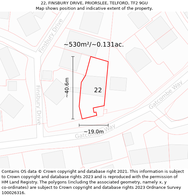 22, FINSBURY DRIVE, PRIORSLEE, TELFORD, TF2 9GU: Plot and title map