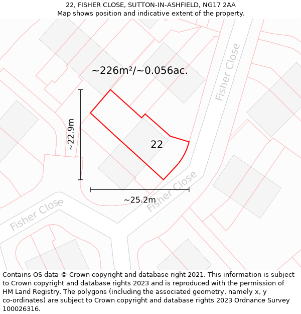 22, FISHER CLOSE, SUTTON-IN-ASHFIELD, NG17 2AA: Plot and title map