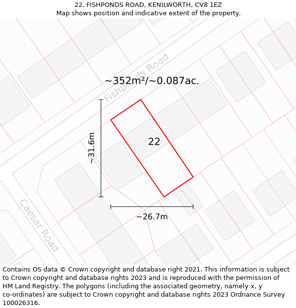 22, FISHPONDS ROAD, KENILWORTH, CV8 1EZ: Plot and title map