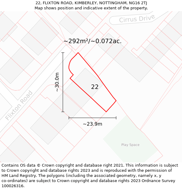 22, FLIXTON ROAD, KIMBERLEY, NOTTINGHAM, NG16 2TJ: Plot and title map