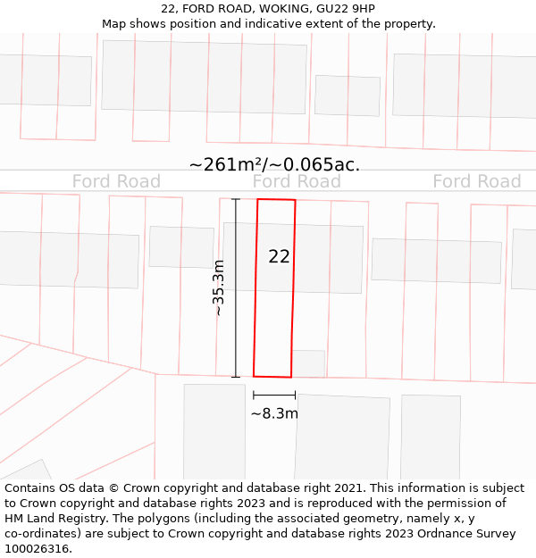 22, FORD ROAD, WOKING, GU22 9HP: Plot and title map