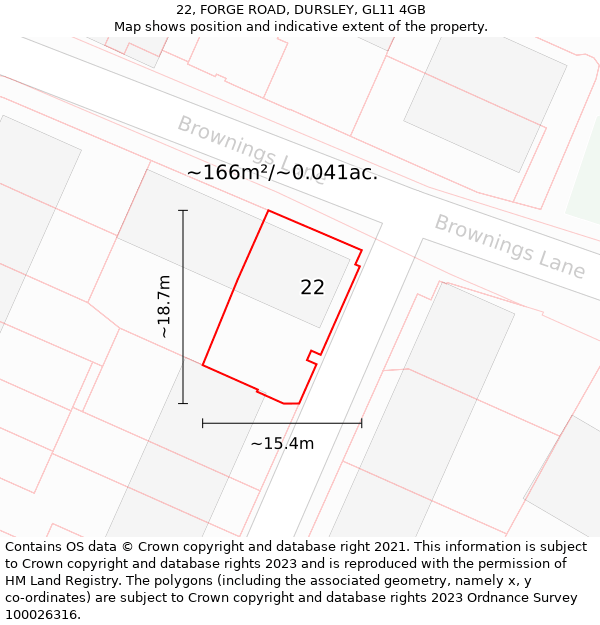 22, FORGE ROAD, DURSLEY, GL11 4GB: Plot and title map