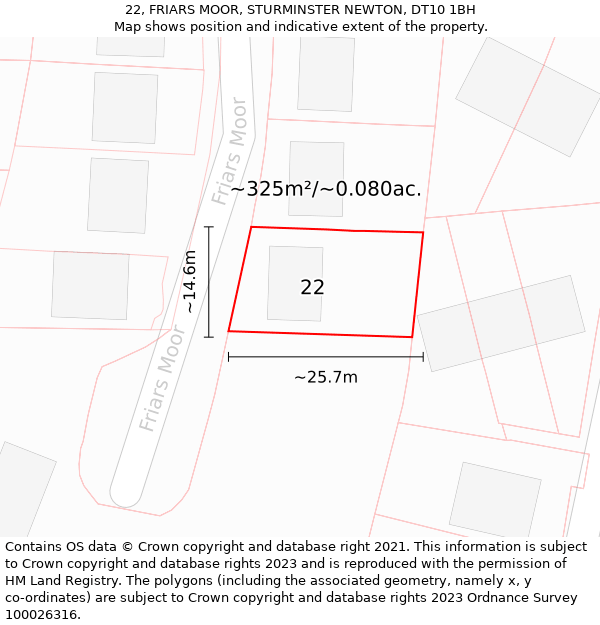 22, FRIARS MOOR, STURMINSTER NEWTON, DT10 1BH: Plot and title map