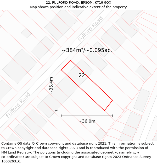 22, FULFORD ROAD, EPSOM, KT19 9QX: Plot and title map