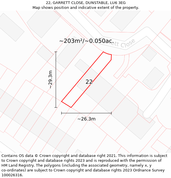 22, GARRETT CLOSE, DUNSTABLE, LU6 3EG: Plot and title map