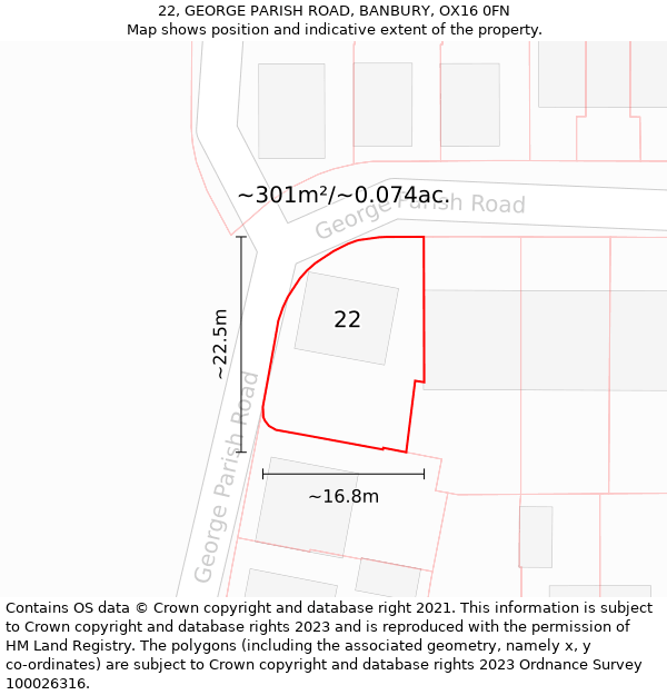 22, GEORGE PARISH ROAD, BANBURY, OX16 0FN: Plot and title map