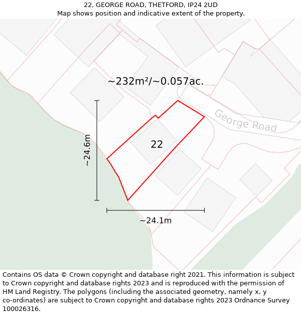 22, GEORGE ROAD, THETFORD, IP24 2UD: Plot and title map