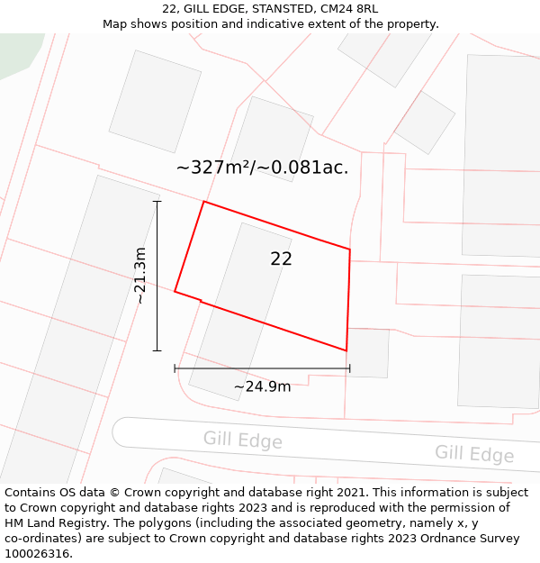 22, GILL EDGE, STANSTED, CM24 8RL: Plot and title map