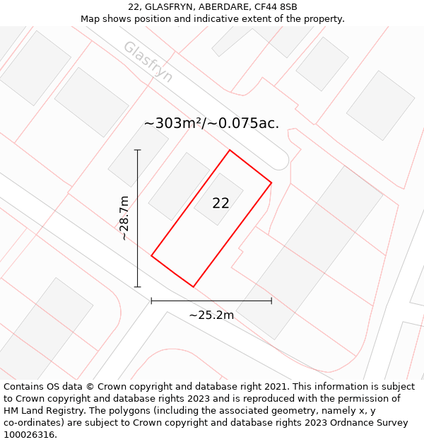 22, GLASFRYN, ABERDARE, CF44 8SB: Plot and title map