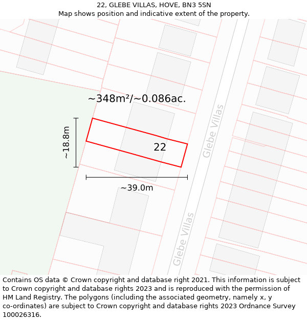 22, GLEBE VILLAS, HOVE, BN3 5SN: Plot and title map