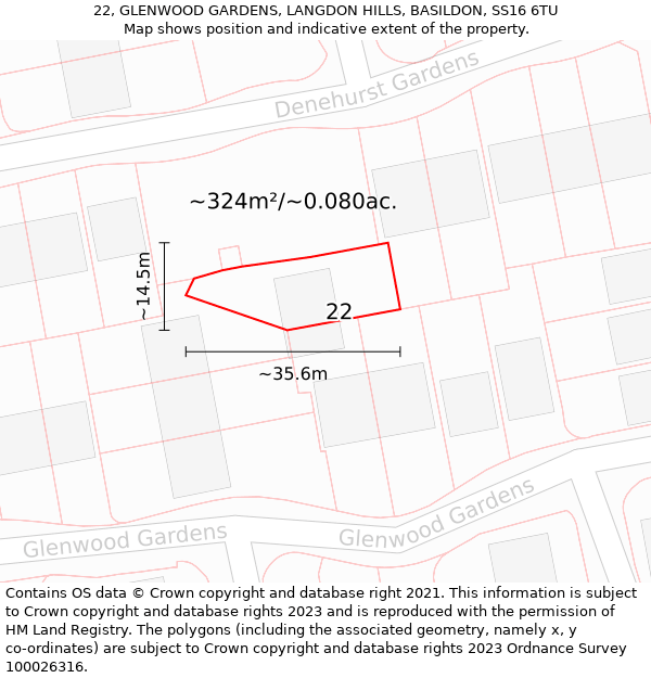 22, GLENWOOD GARDENS, LANGDON HILLS, BASILDON, SS16 6TU: Plot and title map