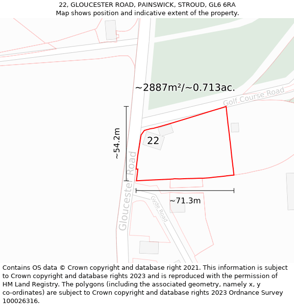 22, GLOUCESTER ROAD, PAINSWICK, STROUD, GL6 6RA: Plot and title map