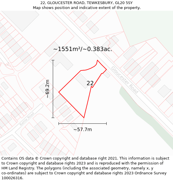 22, GLOUCESTER ROAD, TEWKESBURY, GL20 5SY: Plot and title map