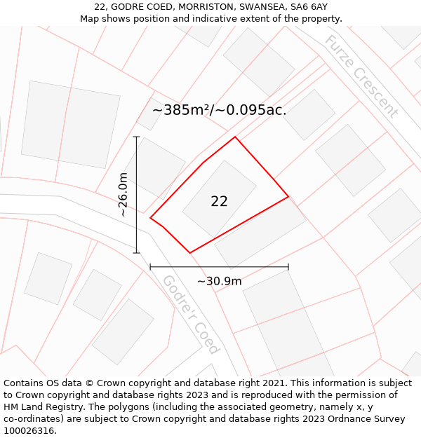 22, GODRE COED, MORRISTON, SWANSEA, SA6 6AY: Plot and title map