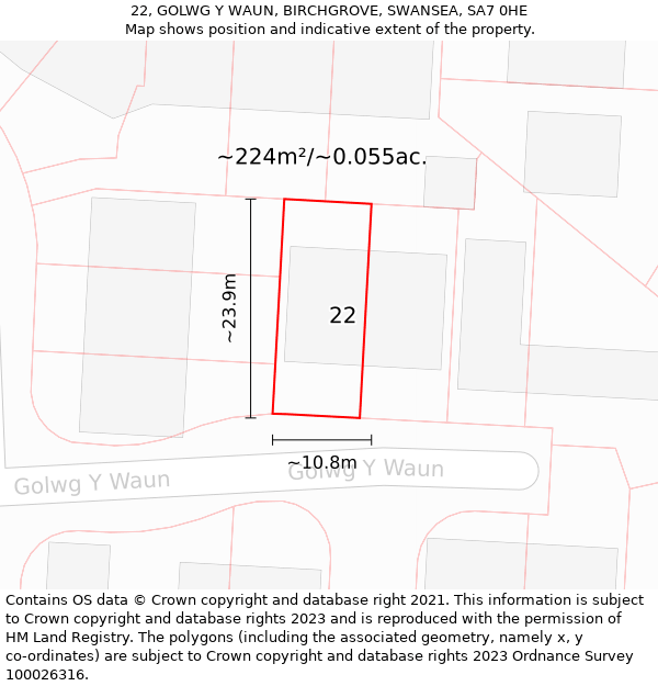 22, GOLWG Y WAUN, BIRCHGROVE, SWANSEA, SA7 0HE: Plot and title map