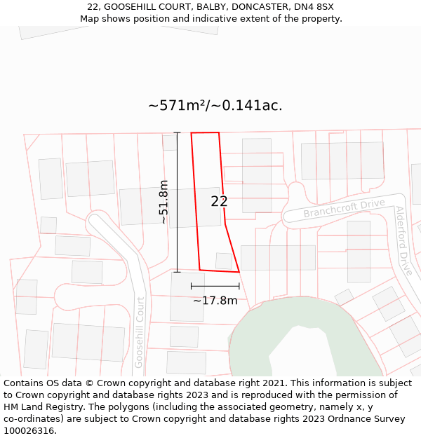 22, GOOSEHILL COURT, BALBY, DONCASTER, DN4 8SX: Plot and title map