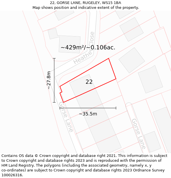 22, GORSE LANE, RUGELEY, WS15 1BA: Plot and title map