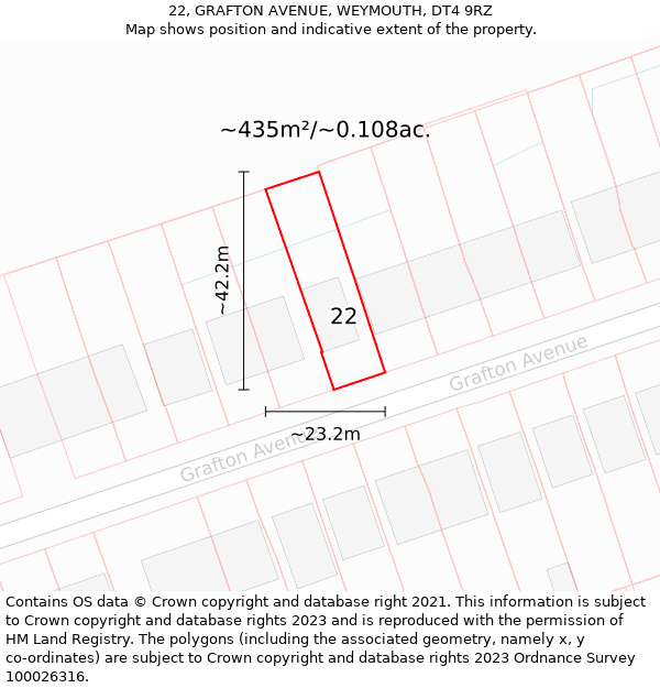 22, GRAFTON AVENUE, WEYMOUTH, DT4 9RZ: Plot and title map
