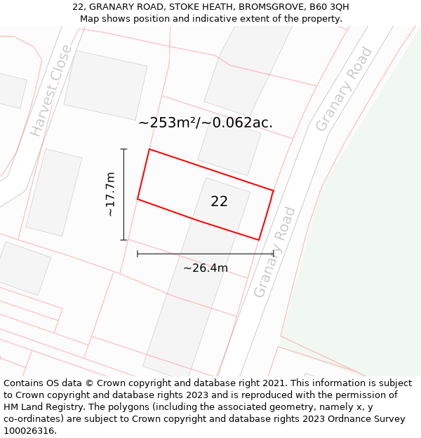 22, GRANARY ROAD, STOKE HEATH, BROMSGROVE, B60 3QH: Plot and title map