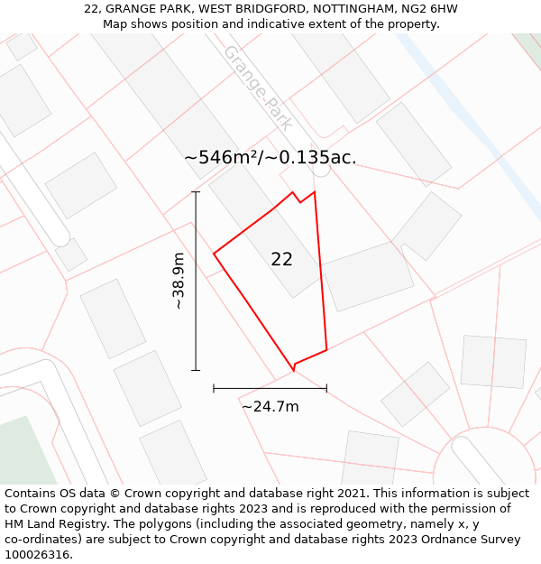 22, GRANGE PARK, WEST BRIDGFORD, NOTTINGHAM, NG2 6HW: Plot and title map