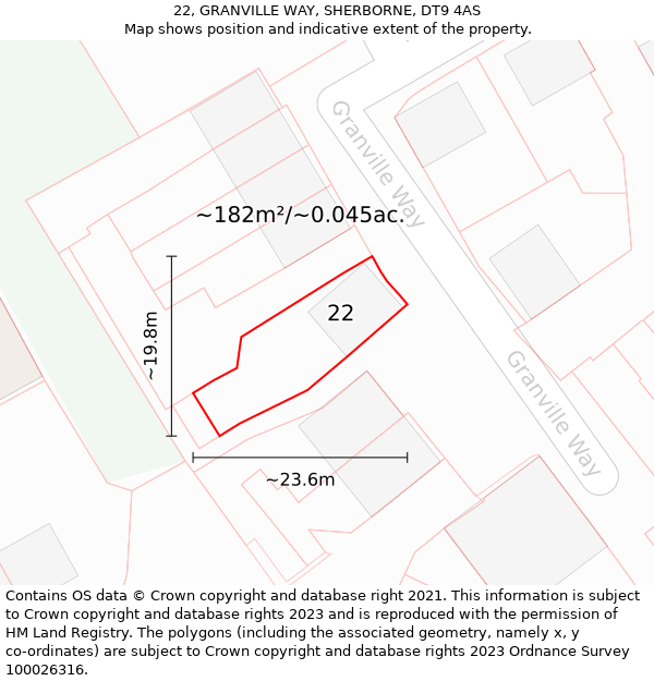 22, GRANVILLE WAY, SHERBORNE, DT9 4AS: Plot and title map