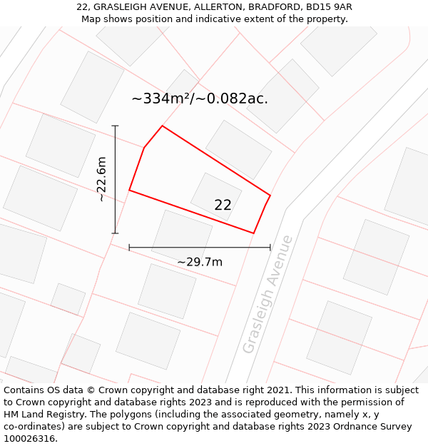 22, GRASLEIGH AVENUE, ALLERTON, BRADFORD, BD15 9AR: Plot and title map