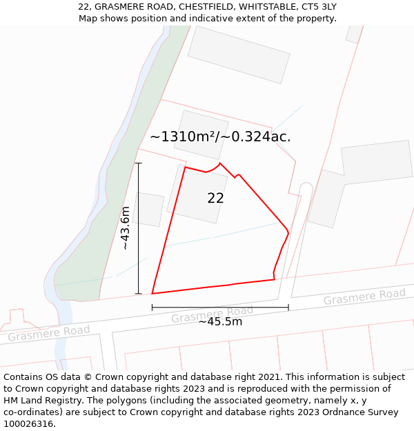 22, GRASMERE ROAD, CHESTFIELD, WHITSTABLE, CT5 3LY: Plot and title map
