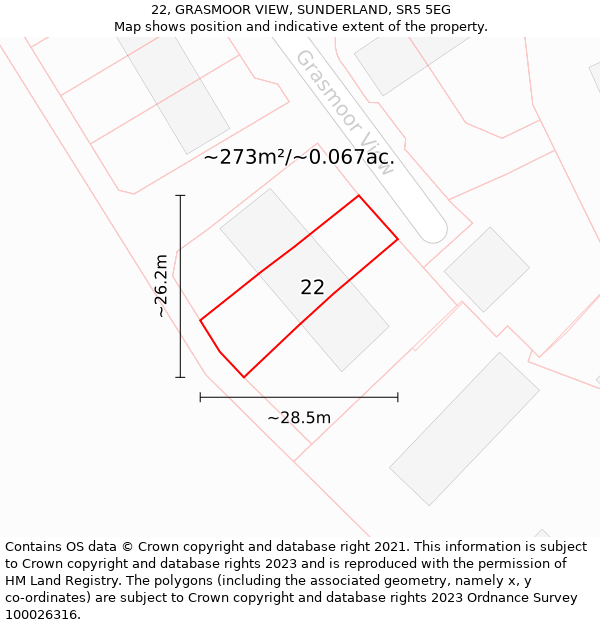 22, GRASMOOR VIEW, SUNDERLAND, SR5 5EG: Plot and title map