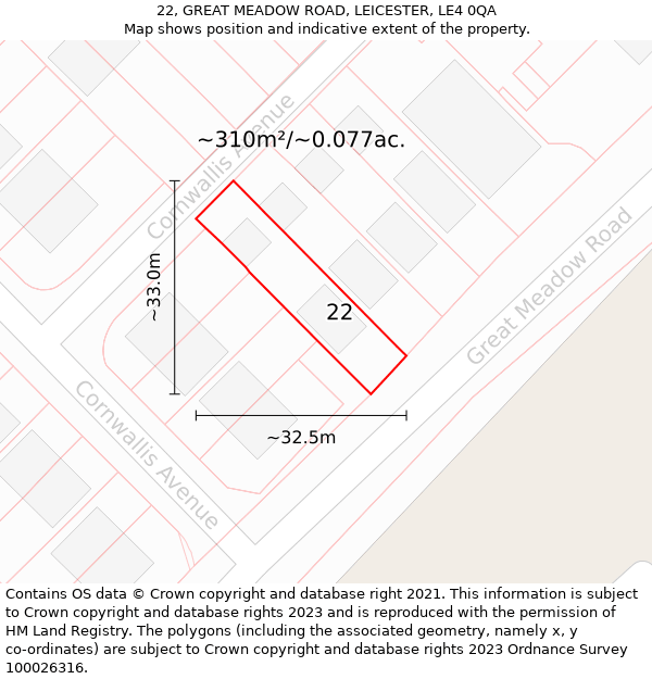 22, GREAT MEADOW ROAD, LEICESTER, LE4 0QA: Plot and title map