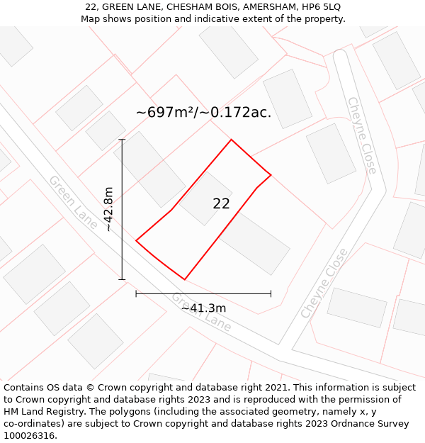 22, GREEN LANE, CHESHAM BOIS, AMERSHAM, HP6 5LQ: Plot and title map