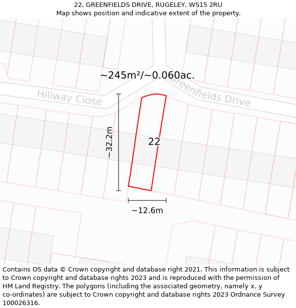 22, GREENFIELDS DRIVE, RUGELEY, WS15 2RU: Plot and title map