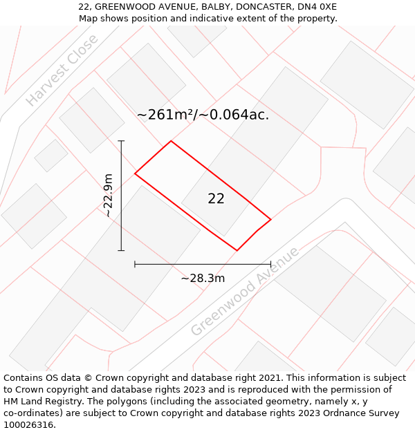 22, GREENWOOD AVENUE, BALBY, DONCASTER, DN4 0XE: Plot and title map