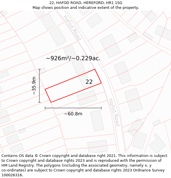 22, HAFOD ROAD, HEREFORD, HR1 1SG: Plot and title map