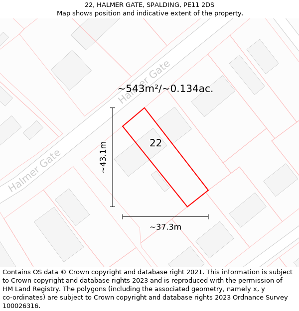 22, HALMER GATE, SPALDING, PE11 2DS: Plot and title map